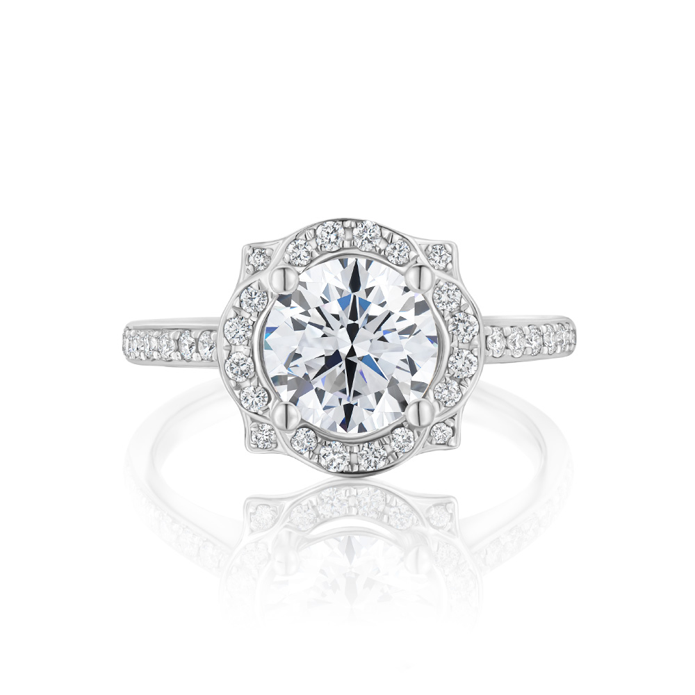 Glory-Round 80分-1克拉圓形光環婚戒鑽戒