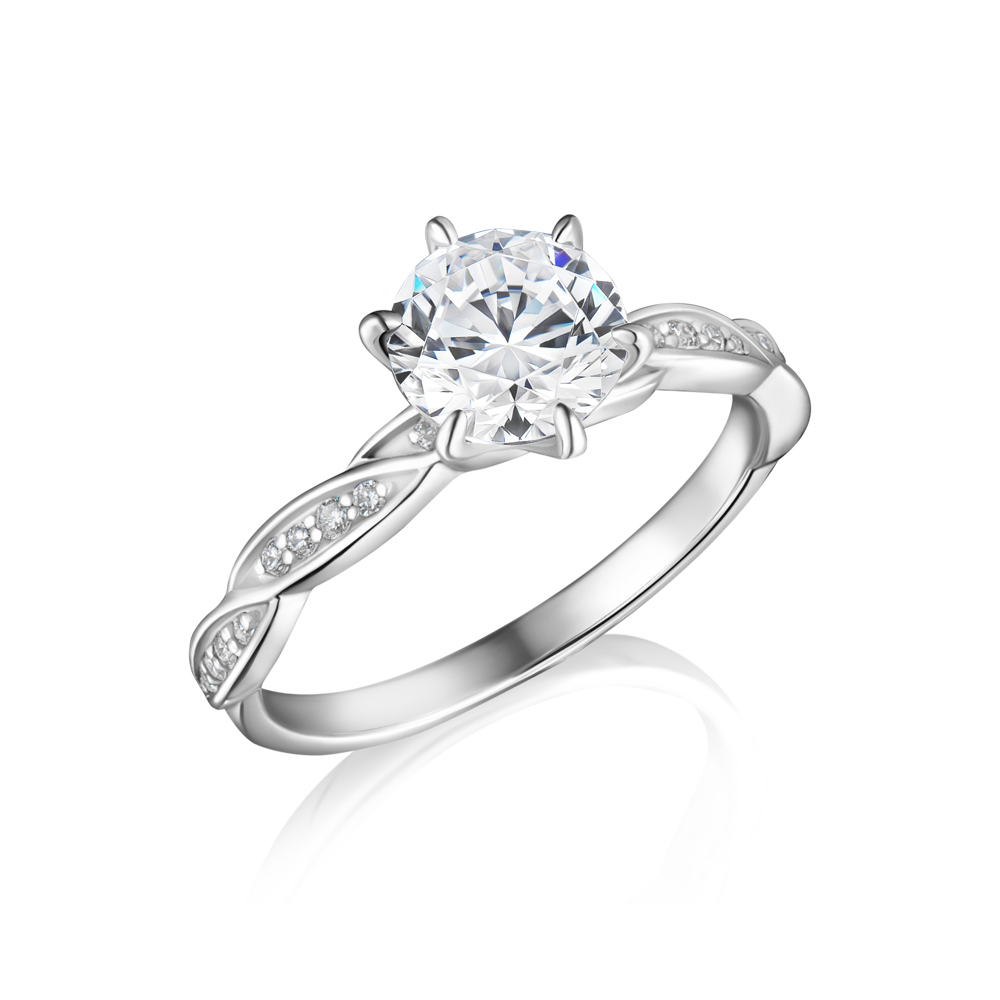 Flux-Round 80分-1克拉圓形律動白18K婚戒鑽戒