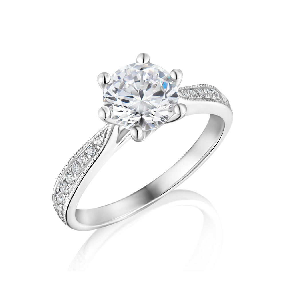 Vintage-Round 80分-1克拉圓形古典婚戒鑽戒